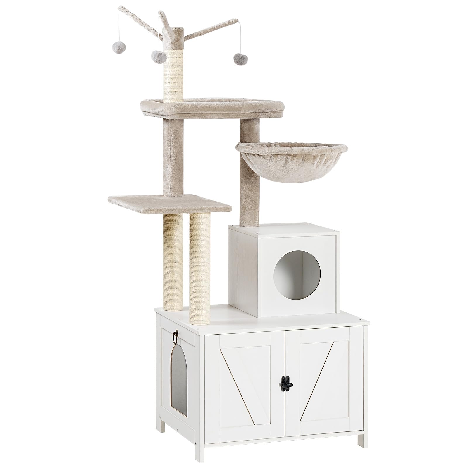 HOOBRO cat tree tower with litter box enclosure provides private space for indoor cats.