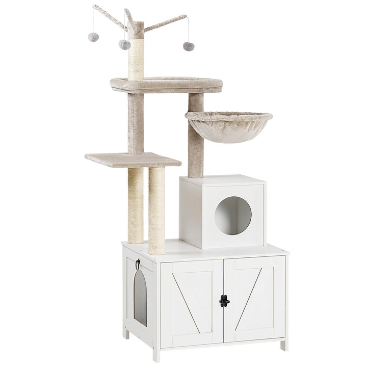 HOOBRO cat tree tower with litter box enclosure provides private space for indoor cats.