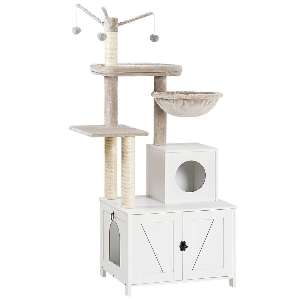 HOOBRO cat tree tower with litter box enclosure provides private space for indoor cats.