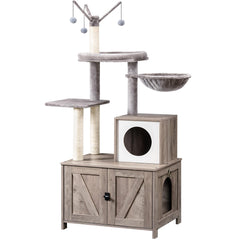 HOOBRO cat tree tower with litter box enclosure keeps litter area tidy and hidden