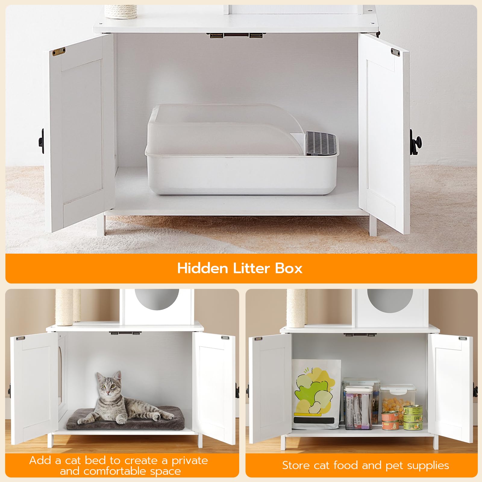 HOOBRO cat tree tower's magnetic doors enable easy cleaning of the litter house.