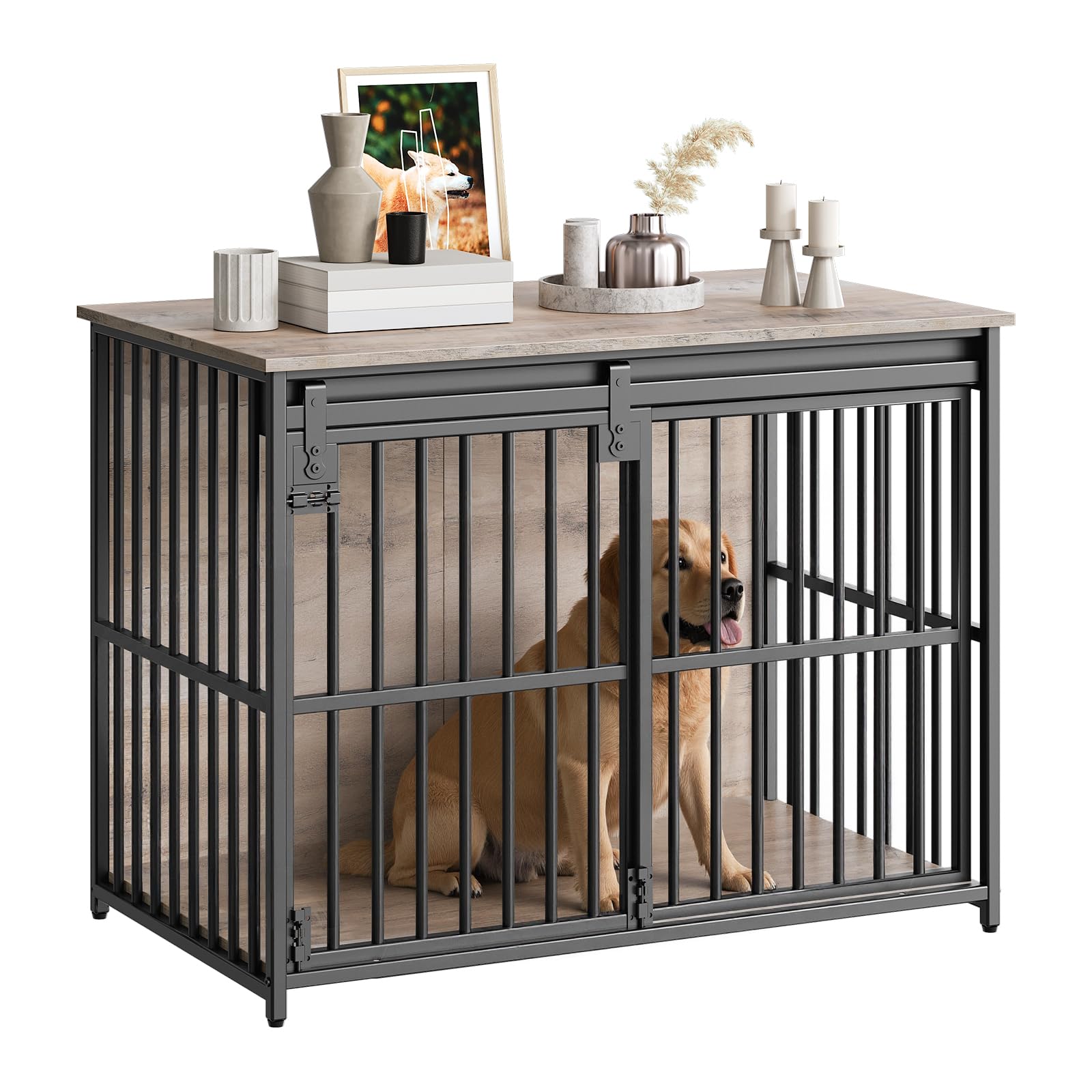 HOOBRO dog crate furniture with a sliding door for easy access and security.