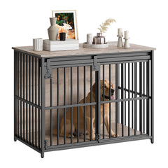 HOOBRO dog crate furniture with a sliding door for easy access and security.