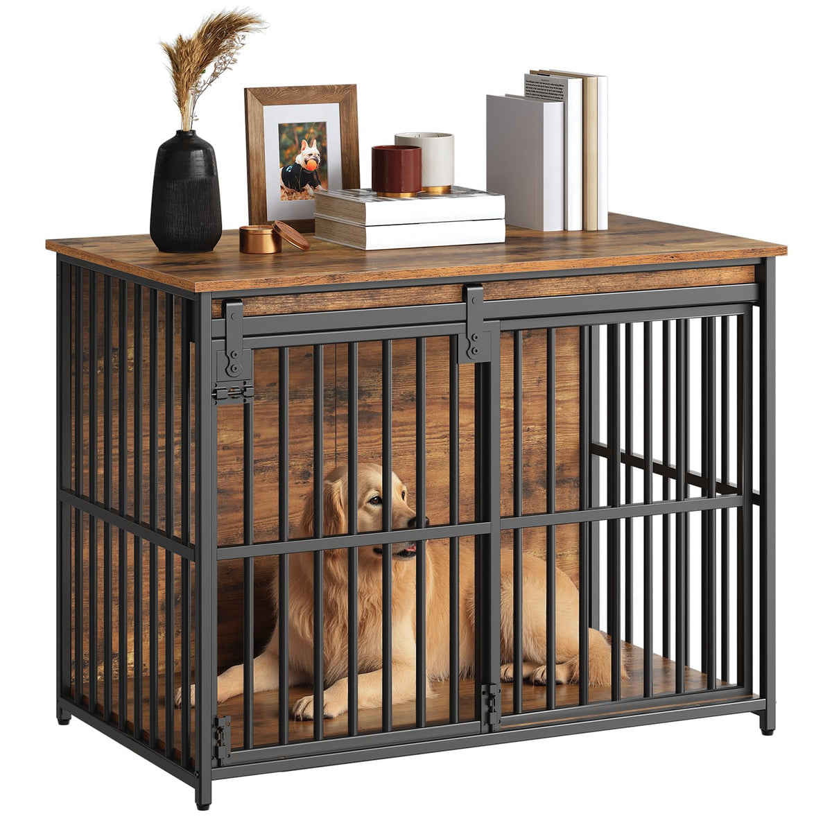 HOOBRO dog crate furniture 36inch kennel with chew-resistant construction for longevity.