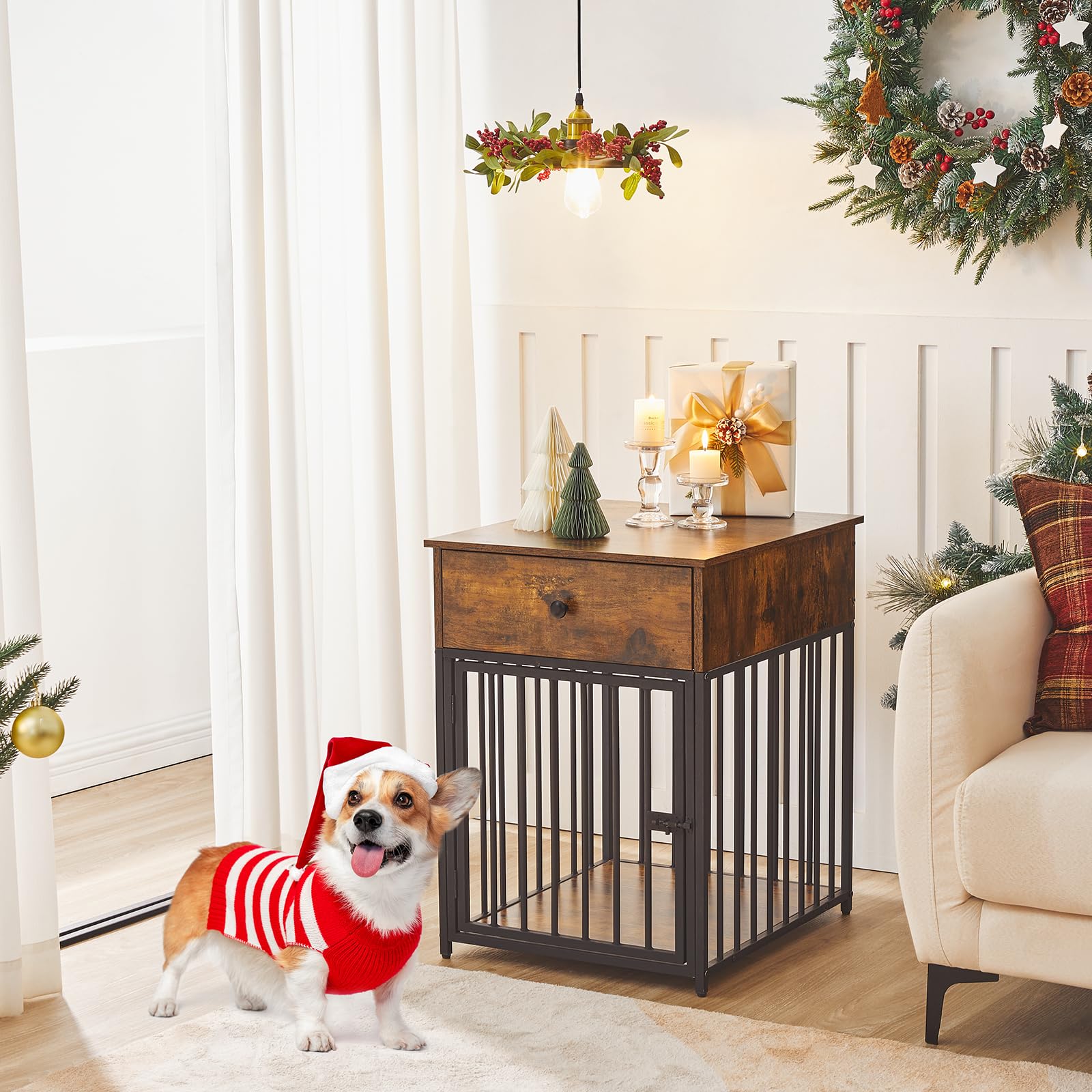 HOOBRO dog crate furniture dimensions compact space demonstrates suitable size for small dogs.
