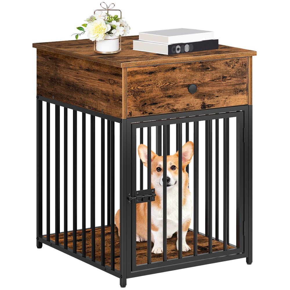 HOOBRO dog crate furniture front view shows sturdy frame and cozy interior for small dogs.
