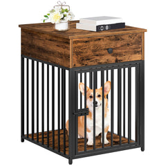 HOOBRO dog crate furniture front view shows sturdy frame and cozy interior for small dogs.