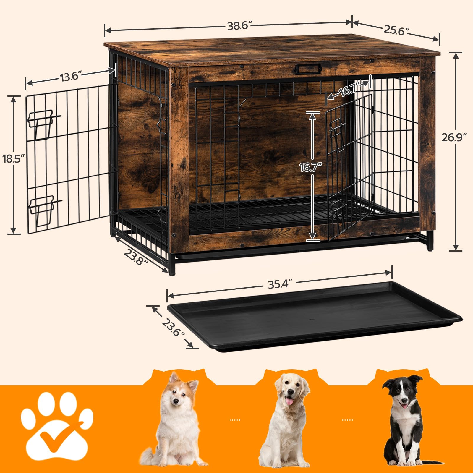 HOOBRO dog crate furniture pull out tray highlights easy cleanup.