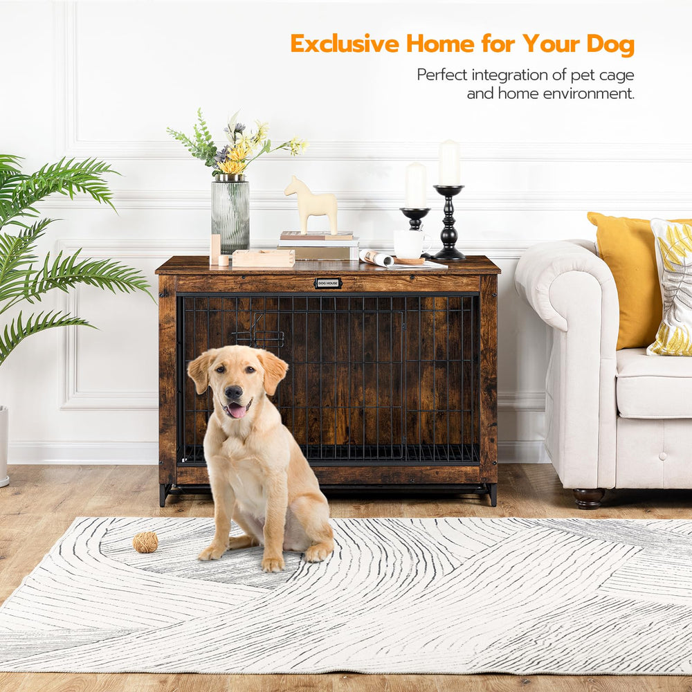 HOOBRO dog crate furniture side opening view offers easy pet access.