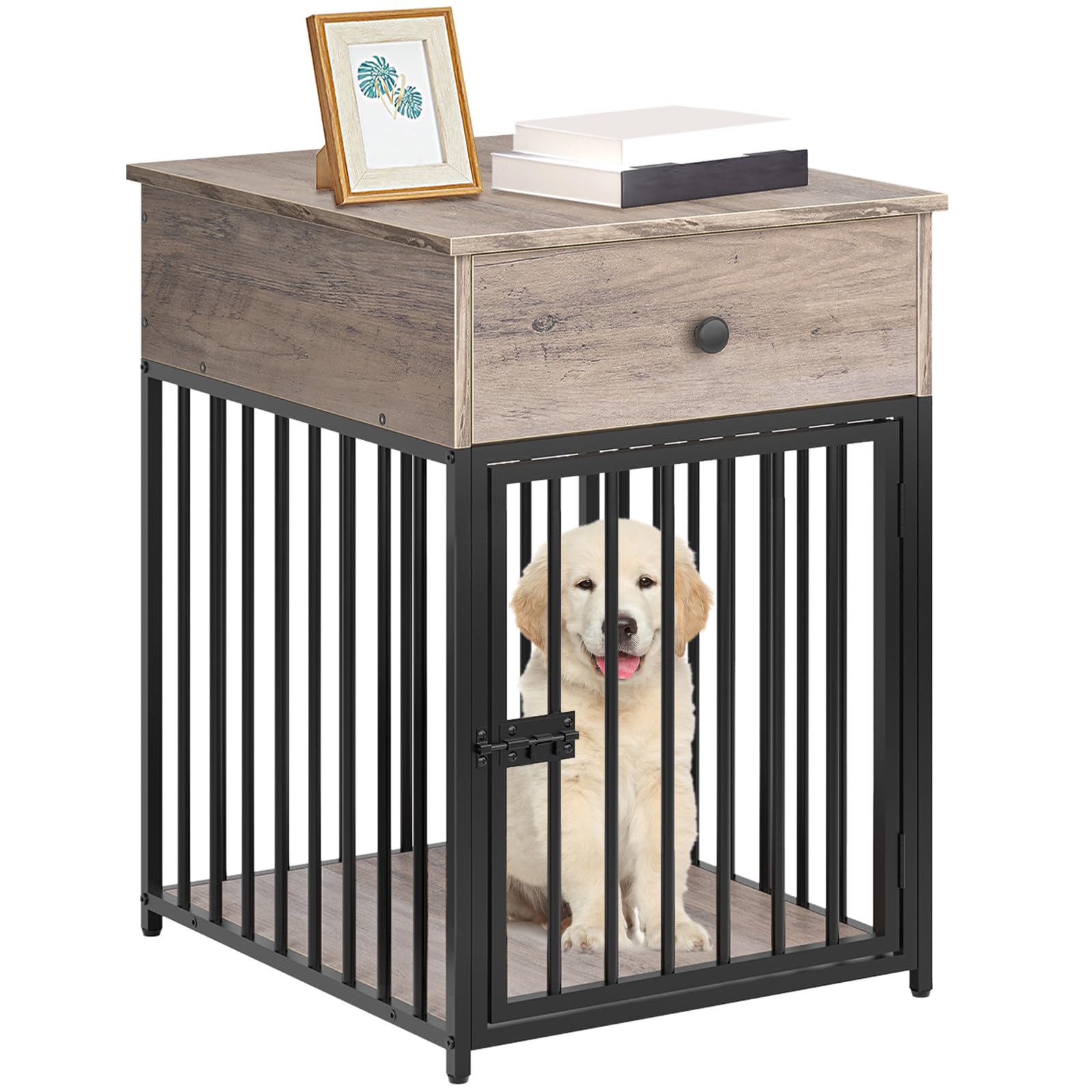 HOOBRO dog crate furniture top surface shows sturdy space for cups and decor.