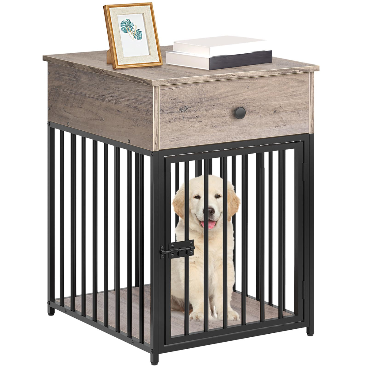 HOOBRO dog crate furniture top surface shows sturdy space for cups and decor.
