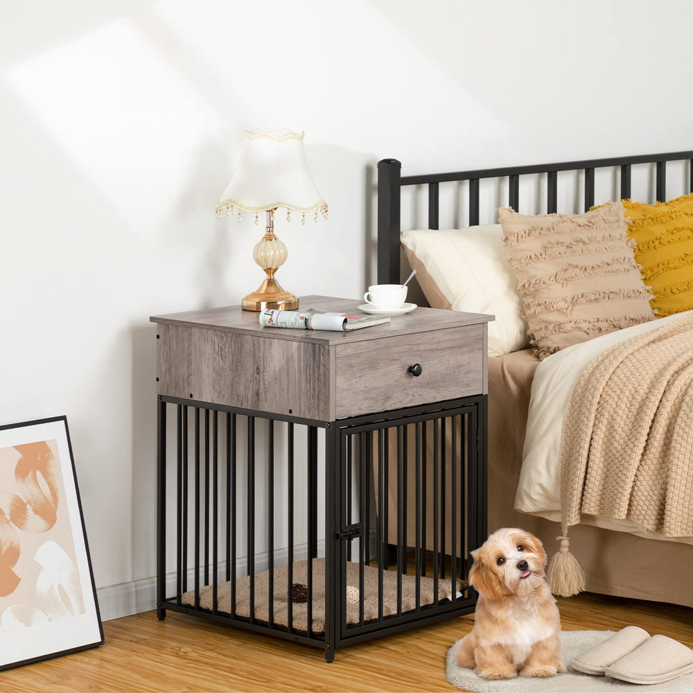 HOOBRO dog crate furniture ventilated door allows airflow and visibility.