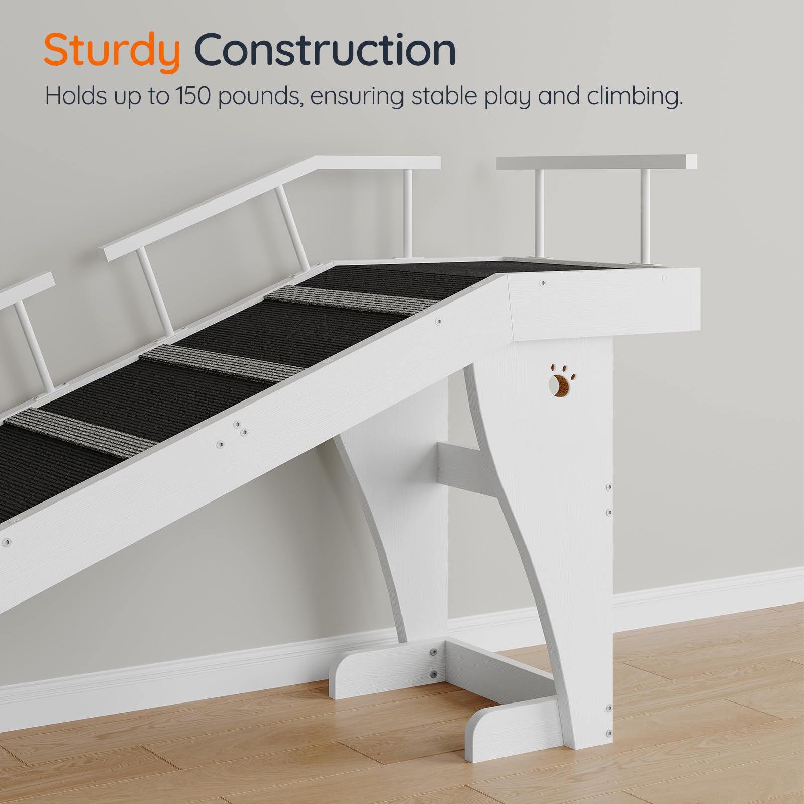HOOBRO dog ramp in use with a dog ascending toward bed