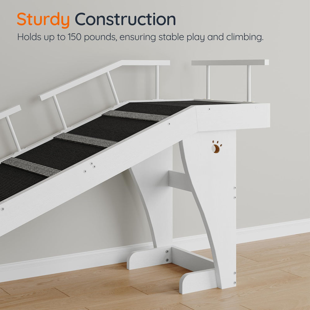 HOOBRO dog ramp in use with a dog ascending toward bed