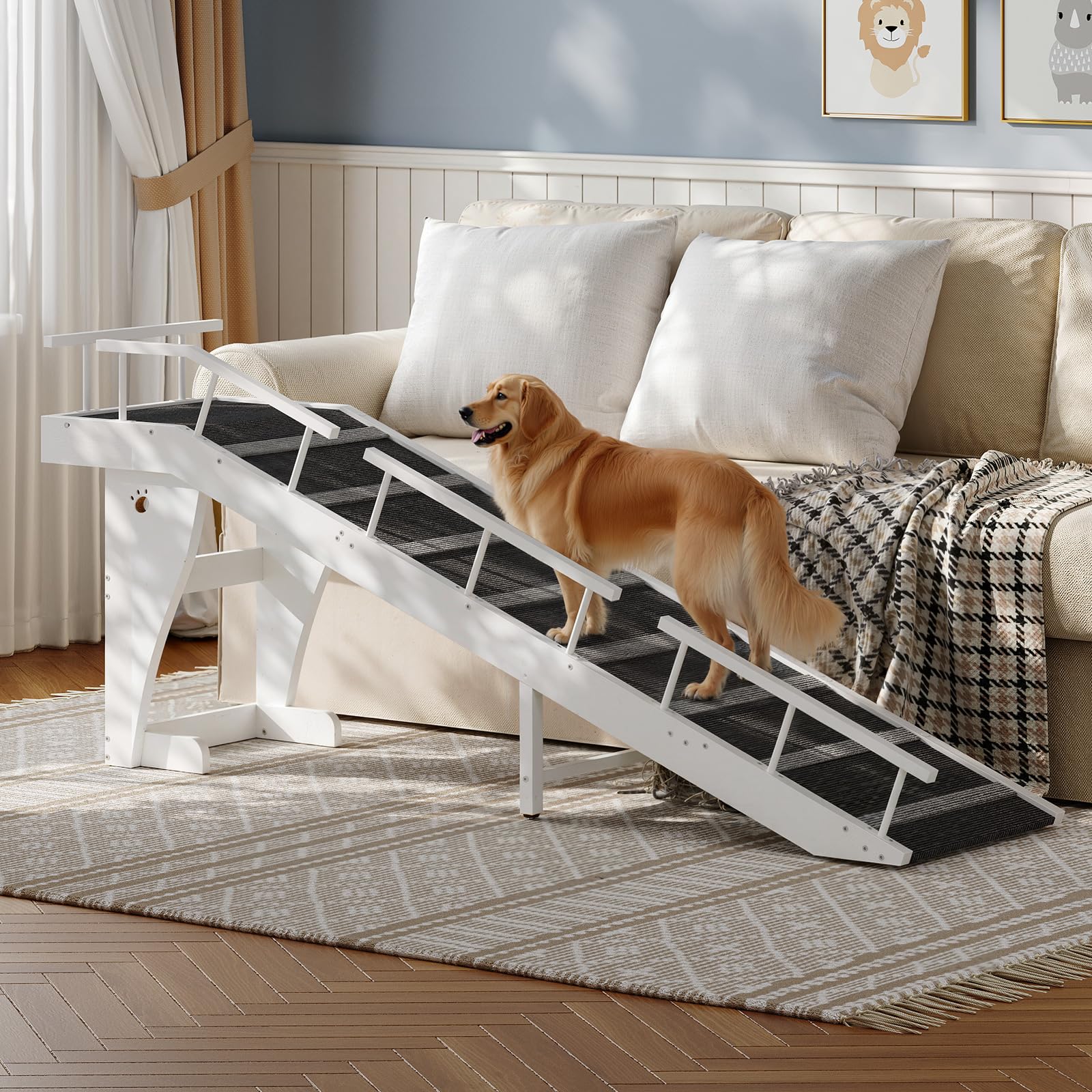 HOOBRO dog ramp safety rails visible for fall prevention and support