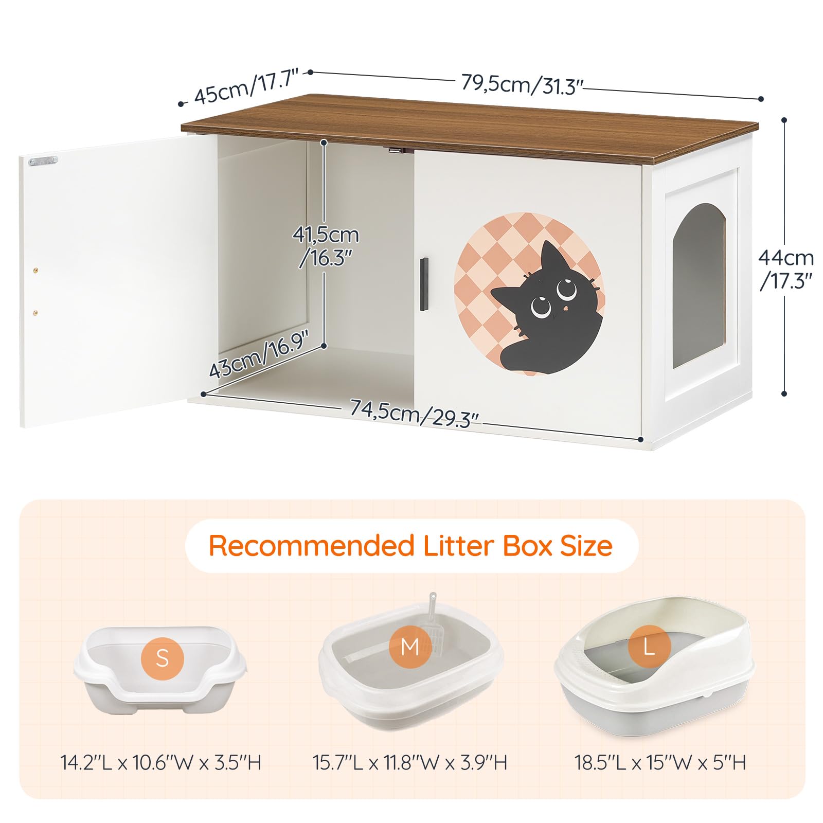 HOOBRO hidden litter box cabinet door with cat patterns, charming presence and private space for your cat