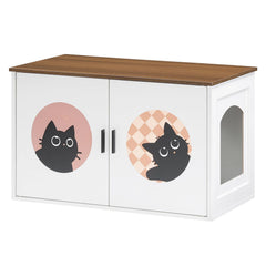 HOOBRO hidden litter box cabinet front view in white and walnut, keeps litter out of sight