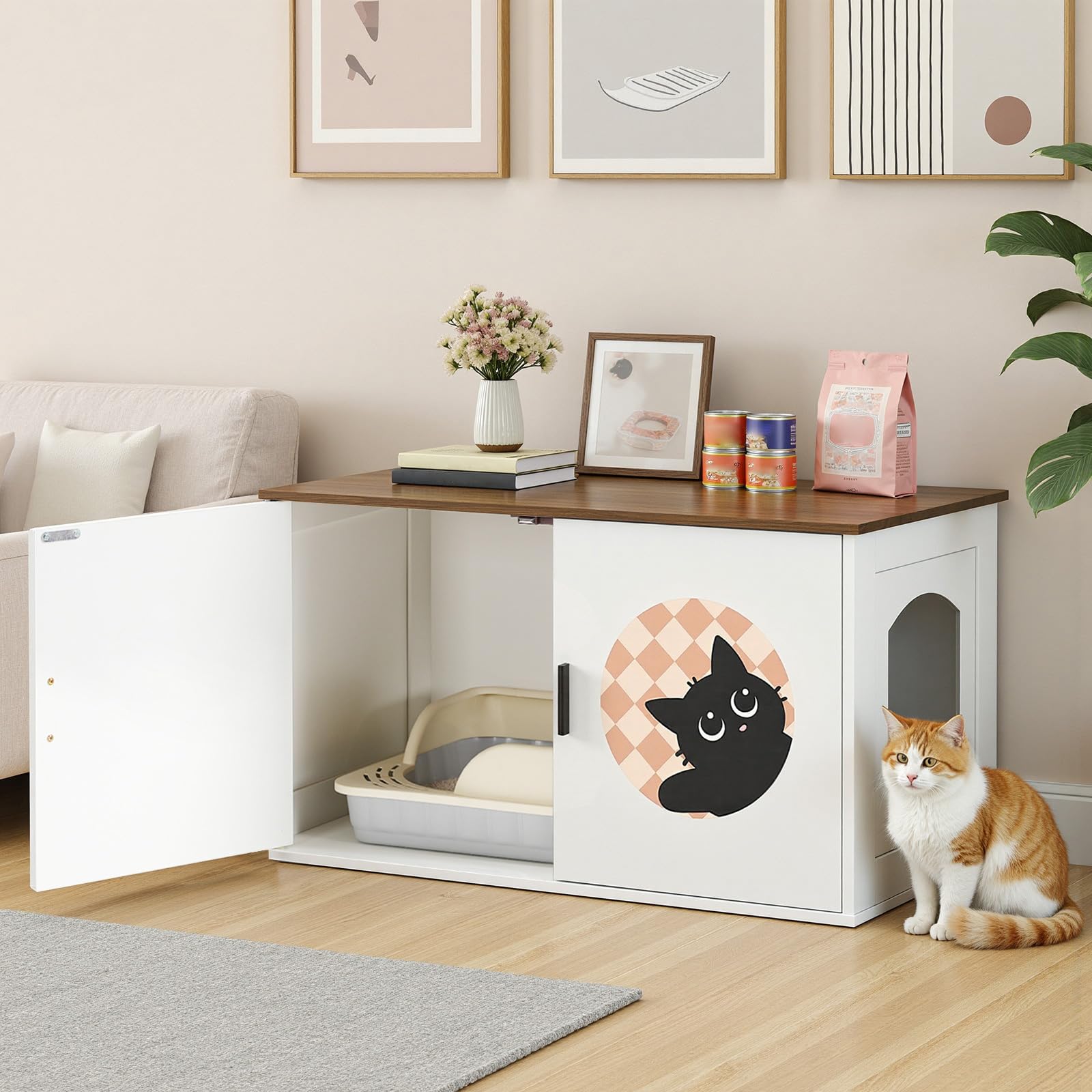 HOOBRO cabinet interior showing spacious storage for most litter boxes