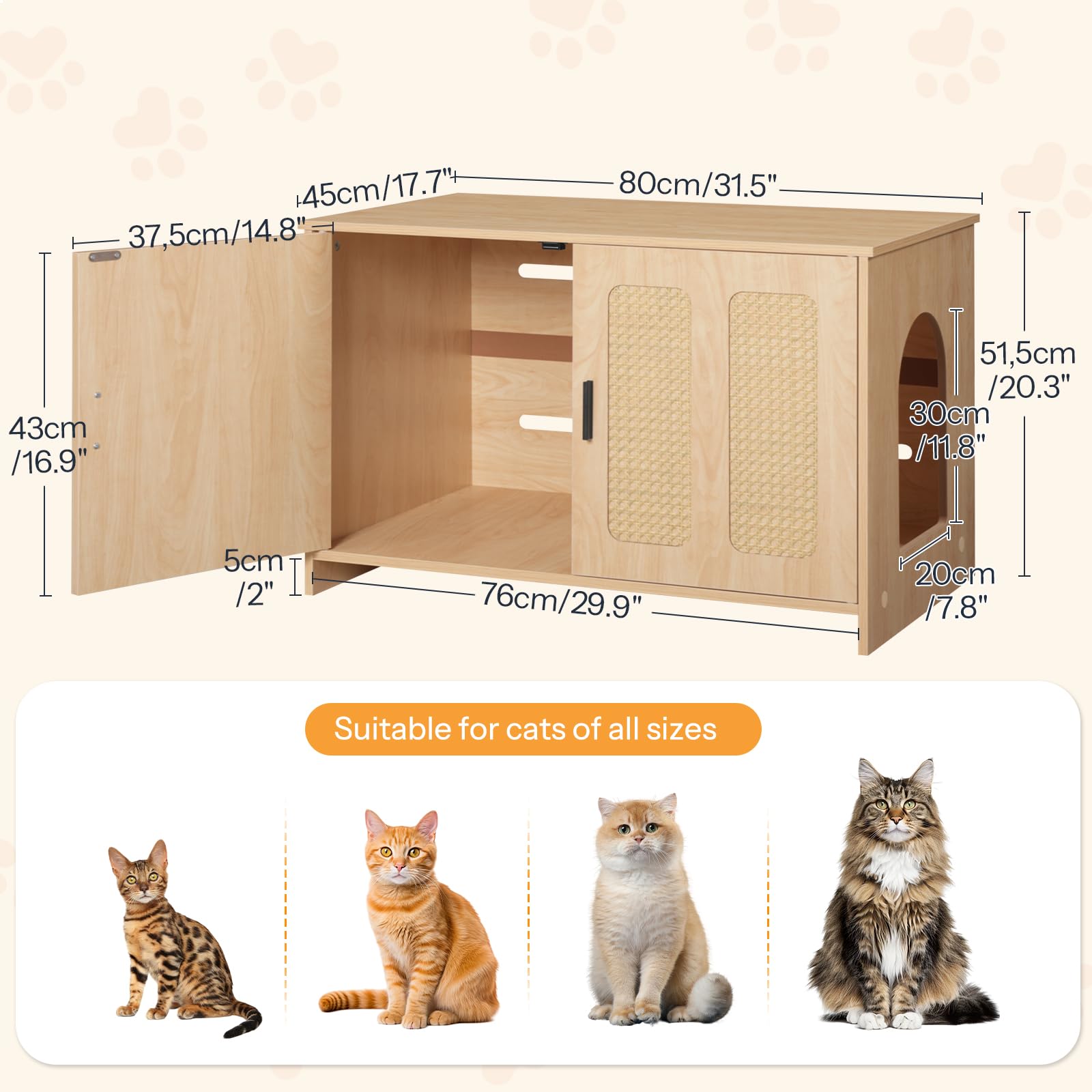 HOOBRO hidden litter cabinet with vents for airflow and odor containment