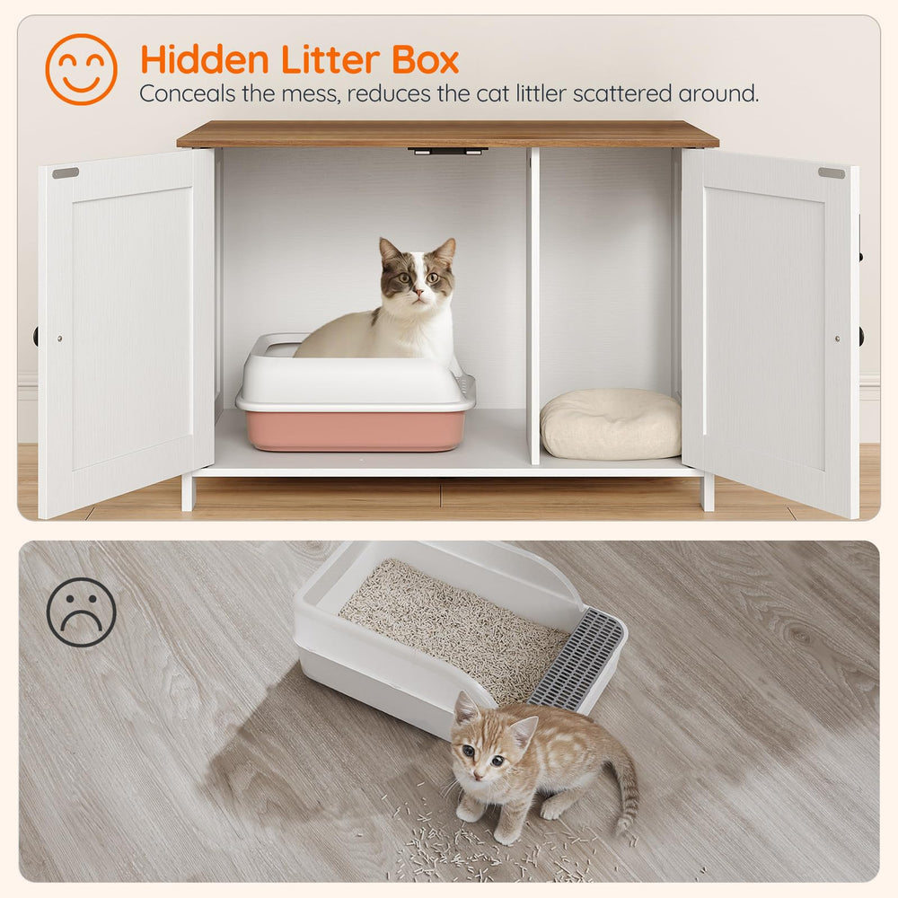 HOOBRO Litter Box Enclosure cat inside demonstrates privacy and tidy litter management.