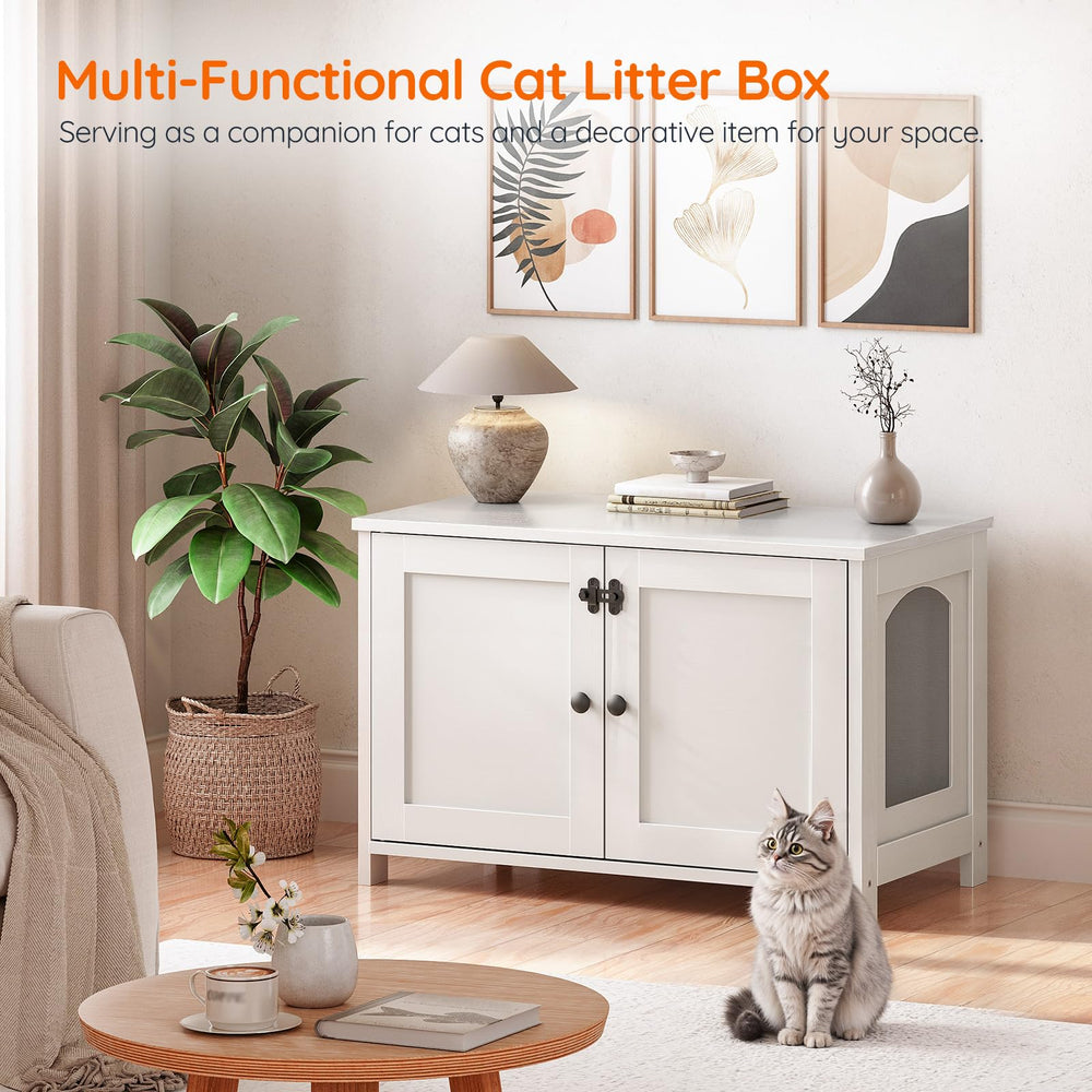 HOOBRO Litter Box Enclosure used as coffee table in a living room setup