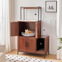 HOOBRO Litter Box Enclosure dangling balls provide interactive play for cats