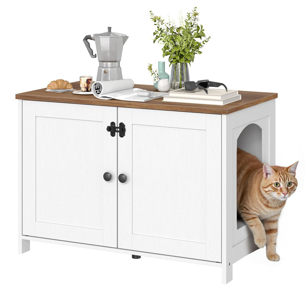 HOOBRO Litter Box Enclosure dimensions guide helps plan placement in room.