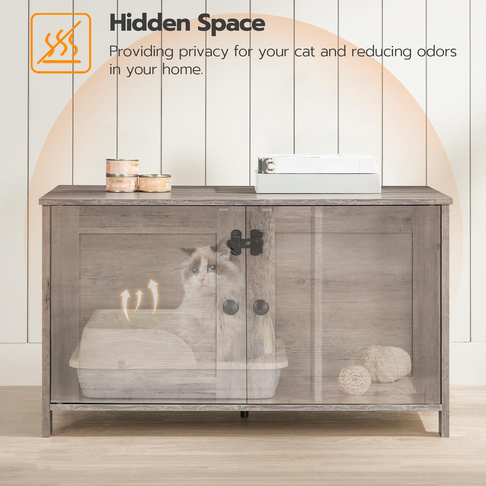HOOBRO Litter Box Enclosure dual-doors provide easy access for scooping.