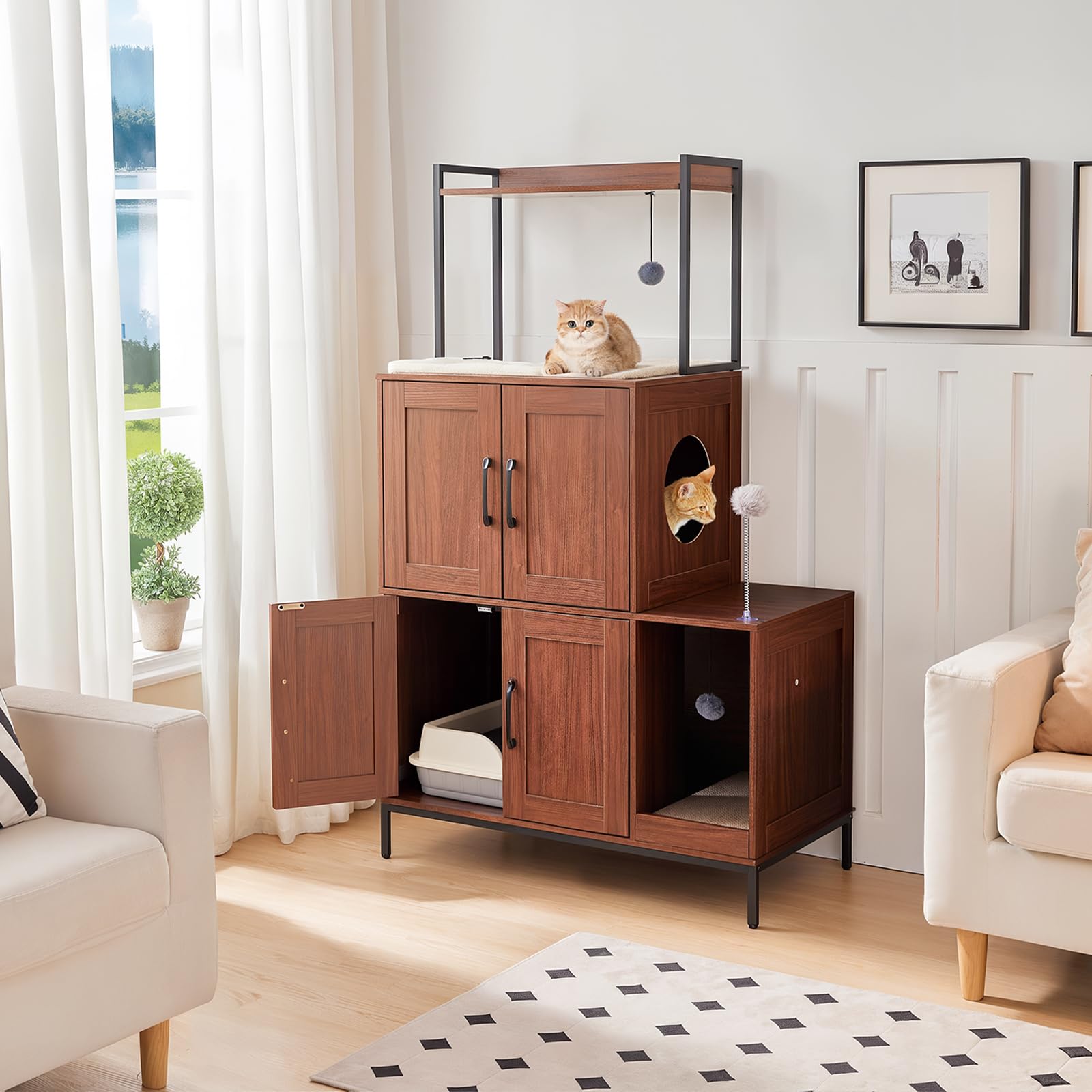 HOOBRO Litter Box Enclosure dual-space design supports simultaneous cat use and rest