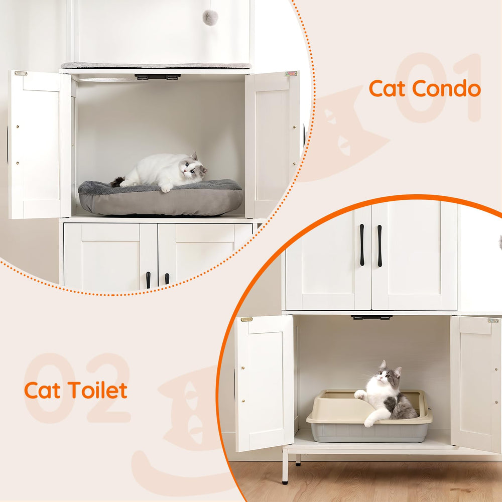HOOBRO Litter Box Enclosure fenced top keeps treats and toys organized