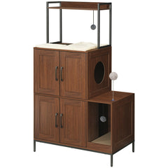 HOOBRO Litter Box Enclosure front view shows dual-space for two cats