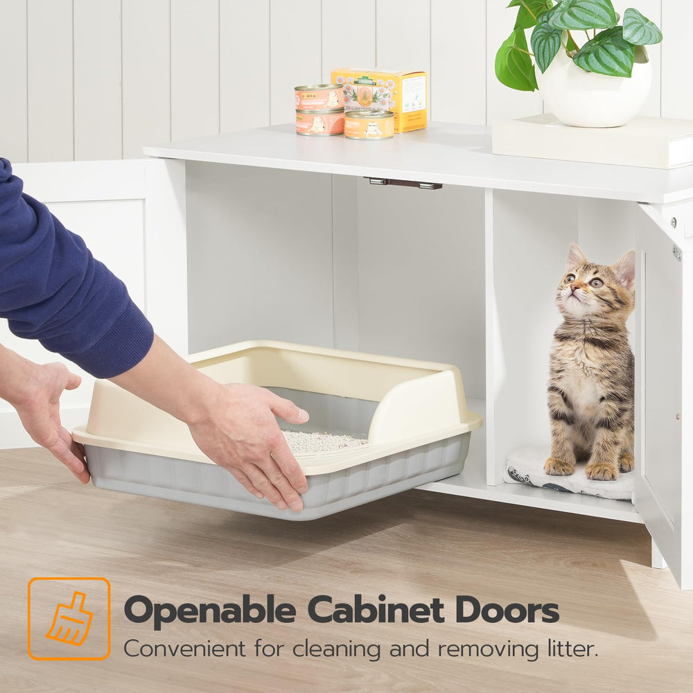 HOOBRO Litter Box Enclosure hides litter area with debris-catching space