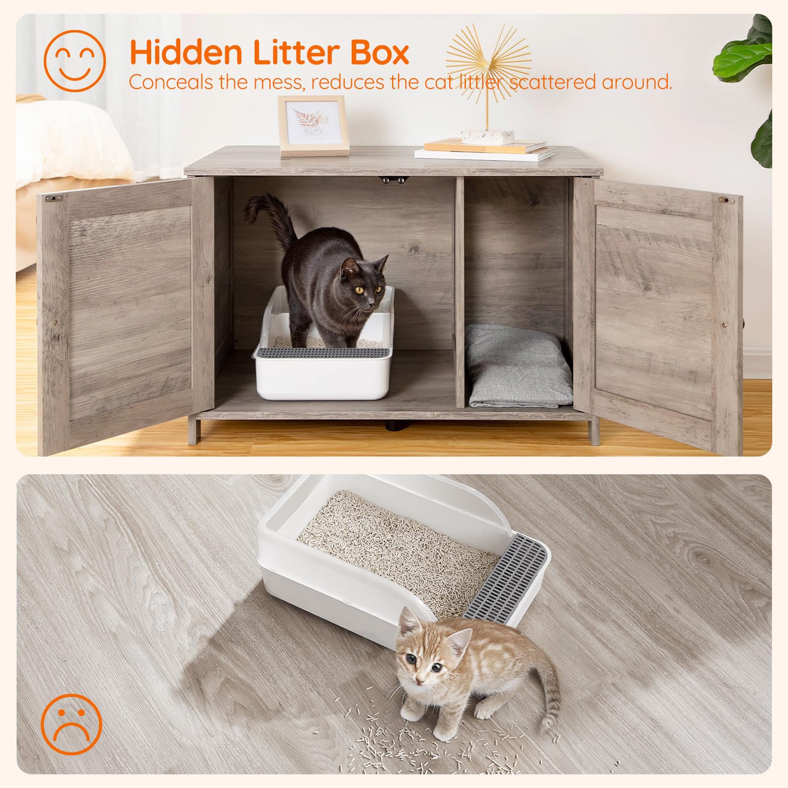 HOOBRO Litter Box Enclosure top surface usable as small table or decor surface.