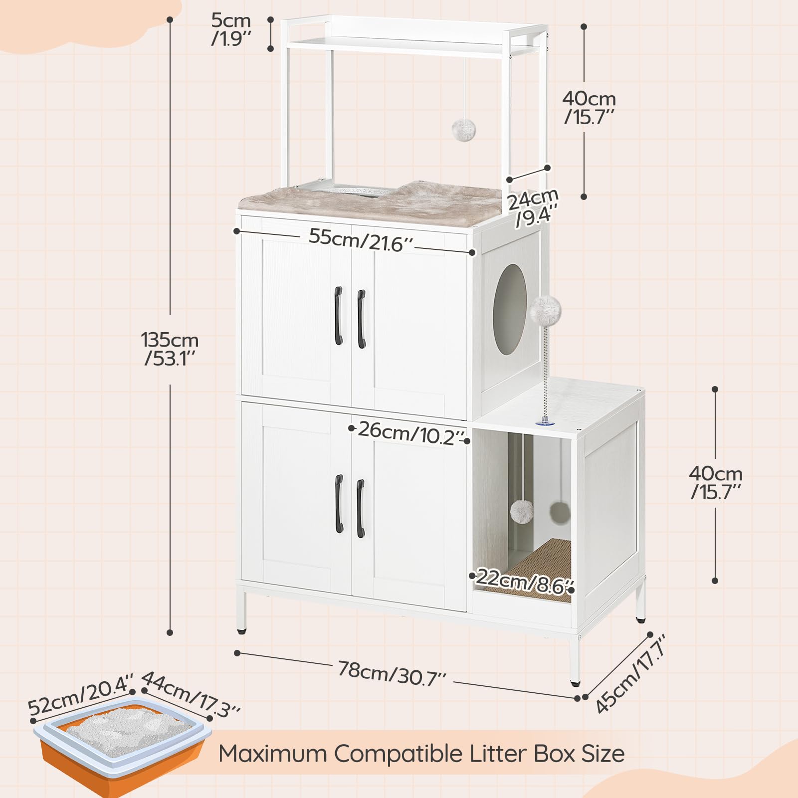 HOOBRO Litter Box Enclosure toy ball close-up highlights enrichment options