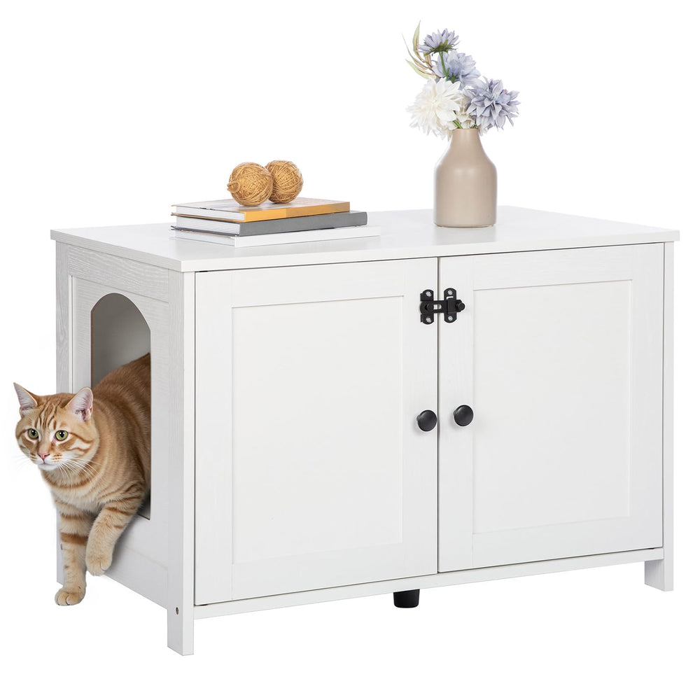 HOOBRO Wooden white finish blends with modern interiors while hiding litter