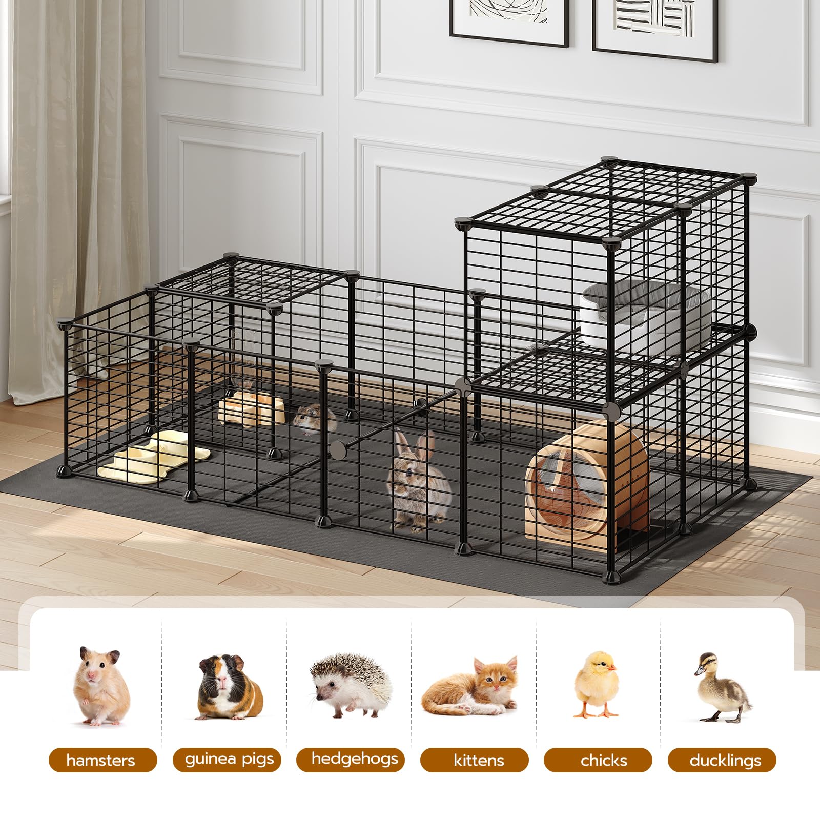 Safe metal mesh panels keep small pets secure while allowing easy supervision