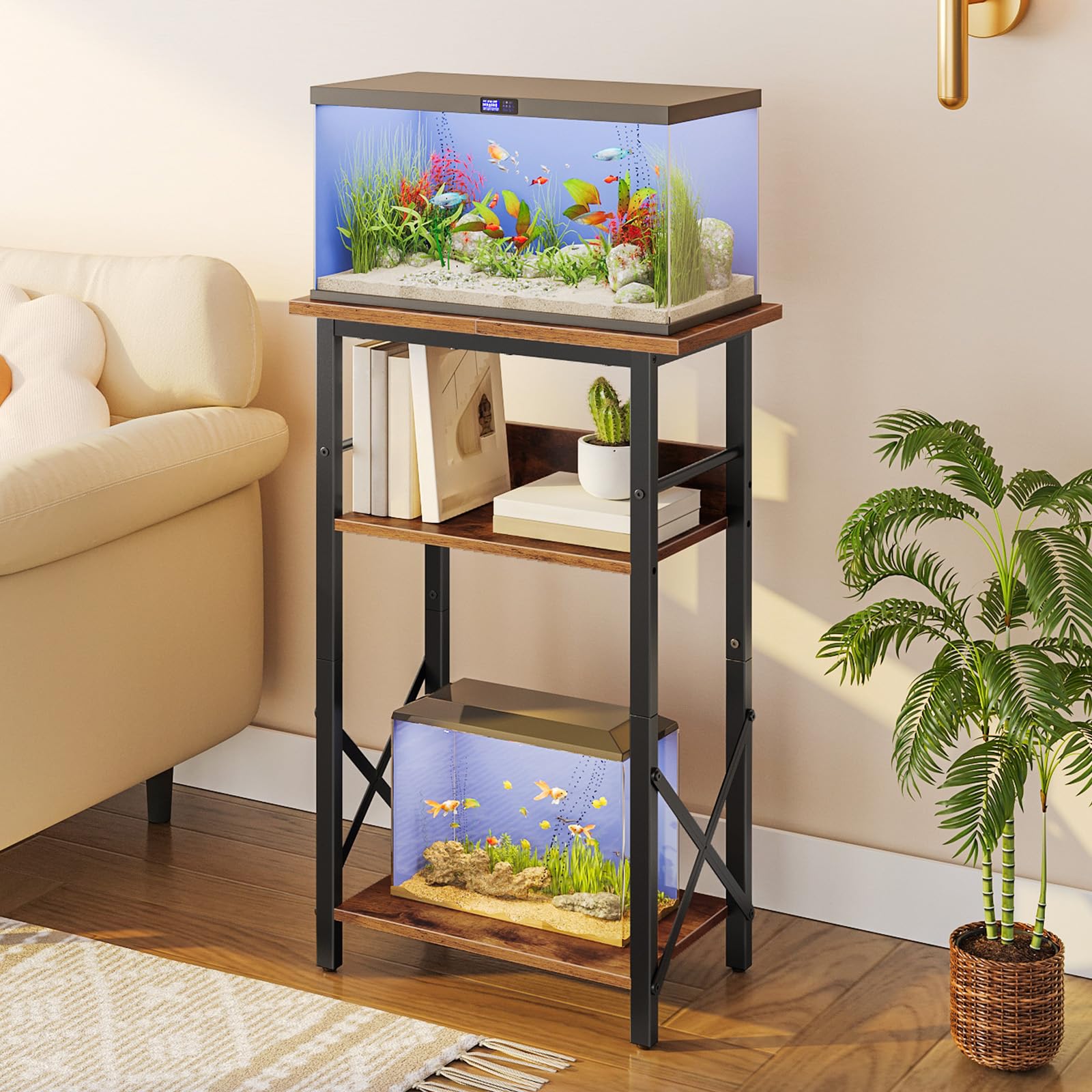 HOOBRO stand with reptile storage shelf keeps essentials organized.