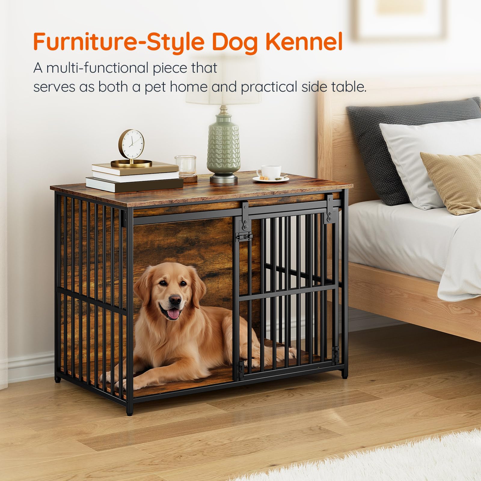 HOOBRO wooden dog crate end table doubles as stylish furniture.