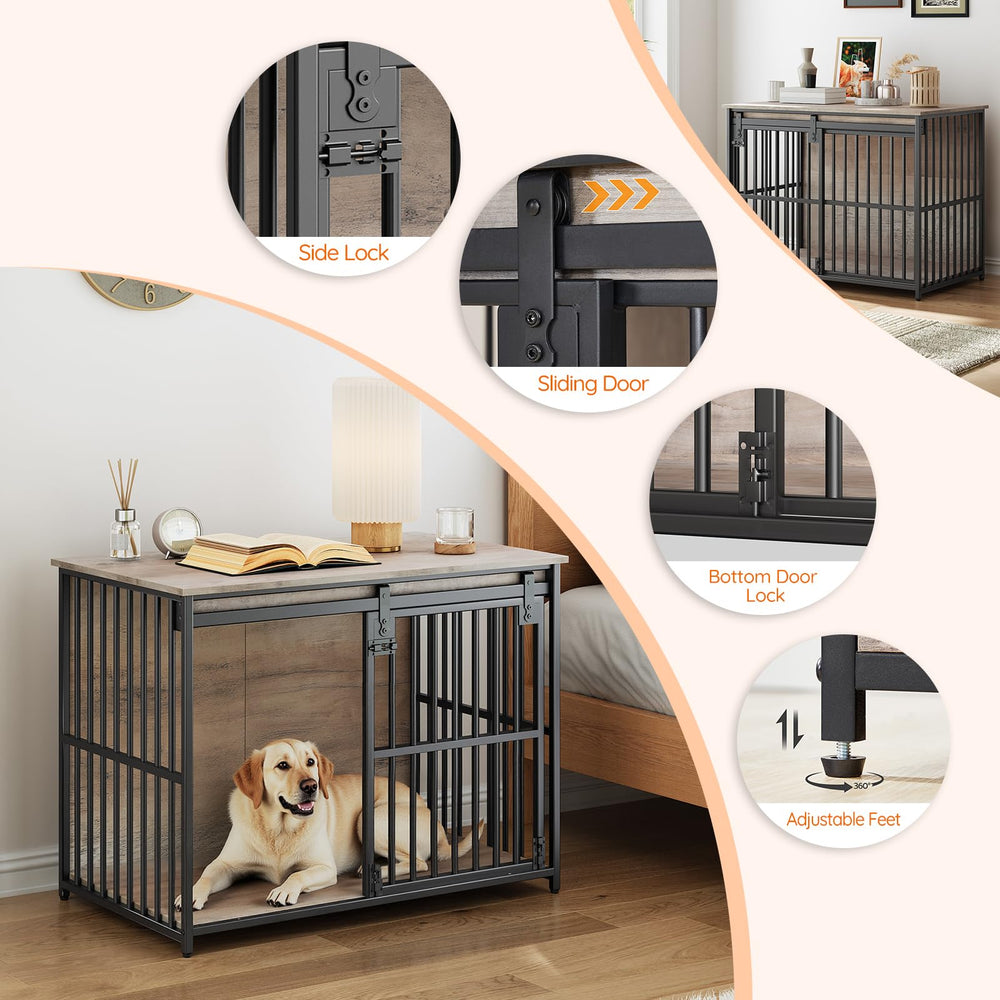 Indoor wooden dog cage by HOOBRO fits modern room decor.