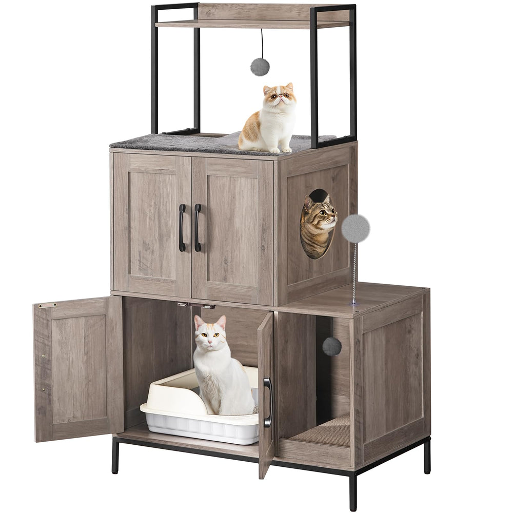 HOOBRO wooden litter box enclosure with shelf helps keep essentials organized.