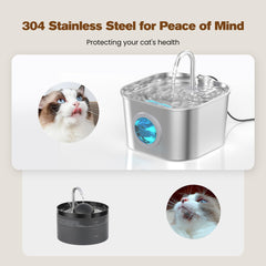 HOOISE fountain with metal spout delivers steady water flow for cats.