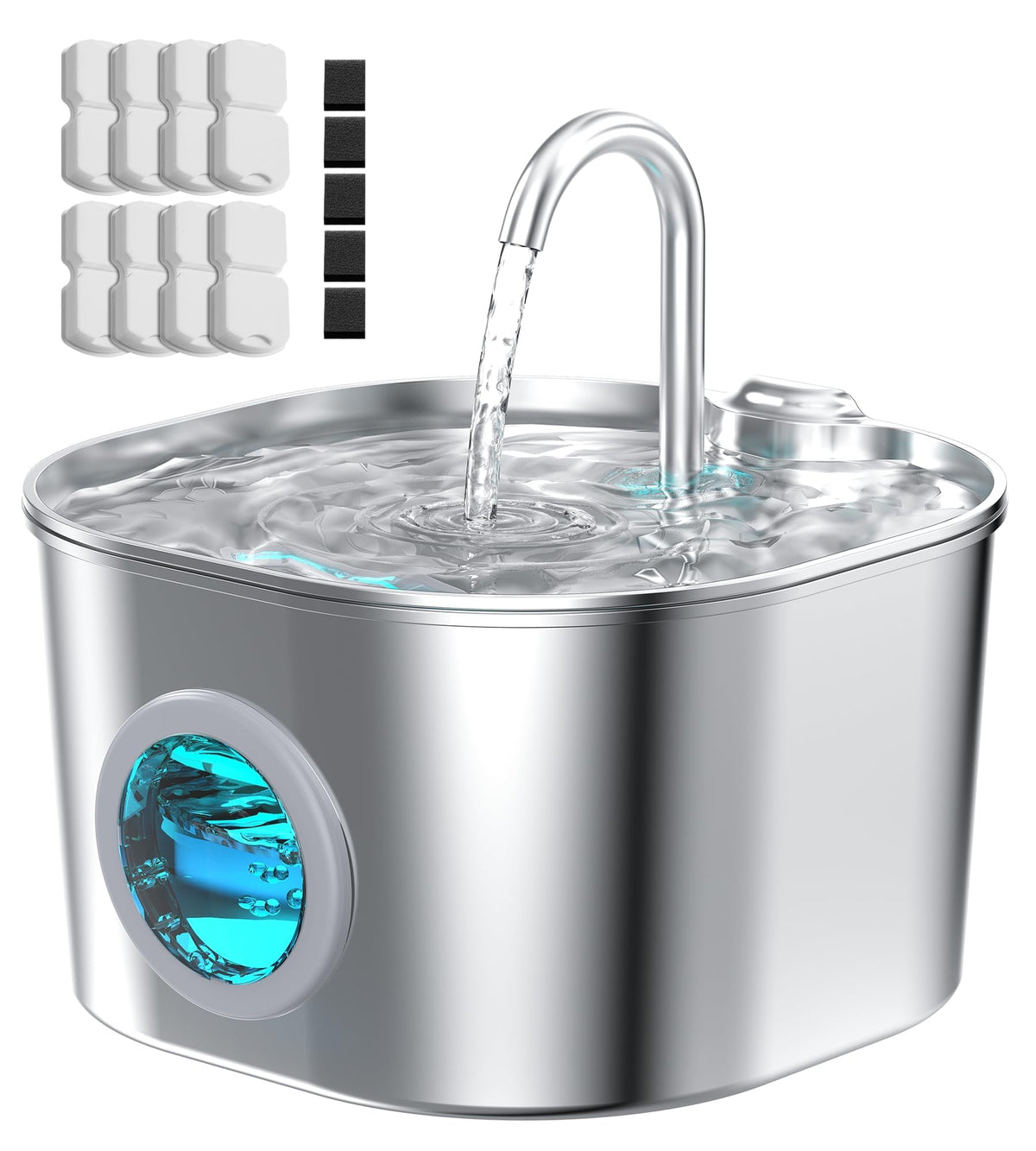 HOOISE cat water fountain with seamless stainless steel bowl for clean drinking water.