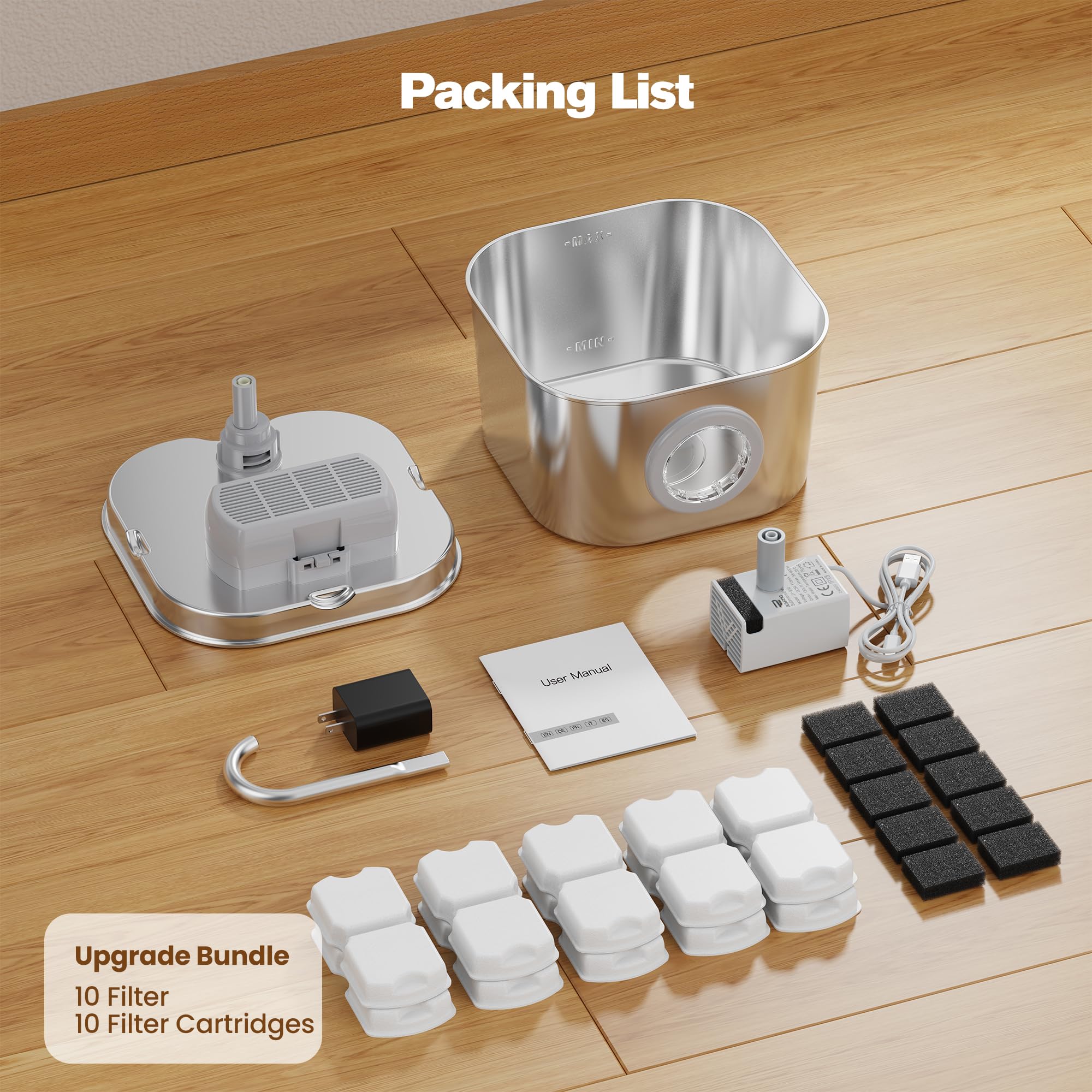 HOOISE modern home-friendly cat water fountain complements contemporary kitchens.