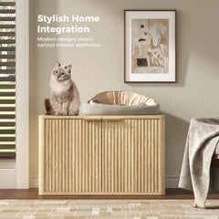 Hootata lid-open view of 31.5-inch oak litter box enclosure