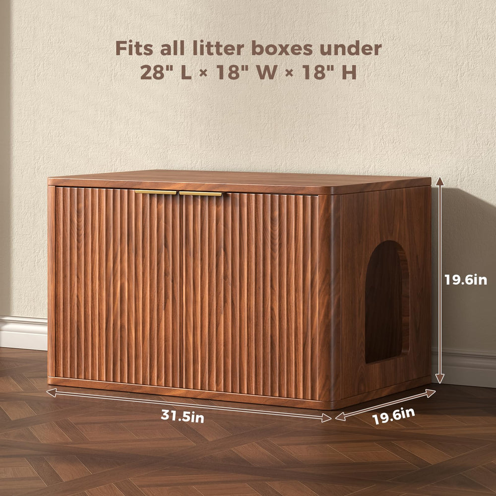 Hootata walnut litter box enclosure interior space for easy litter box access.