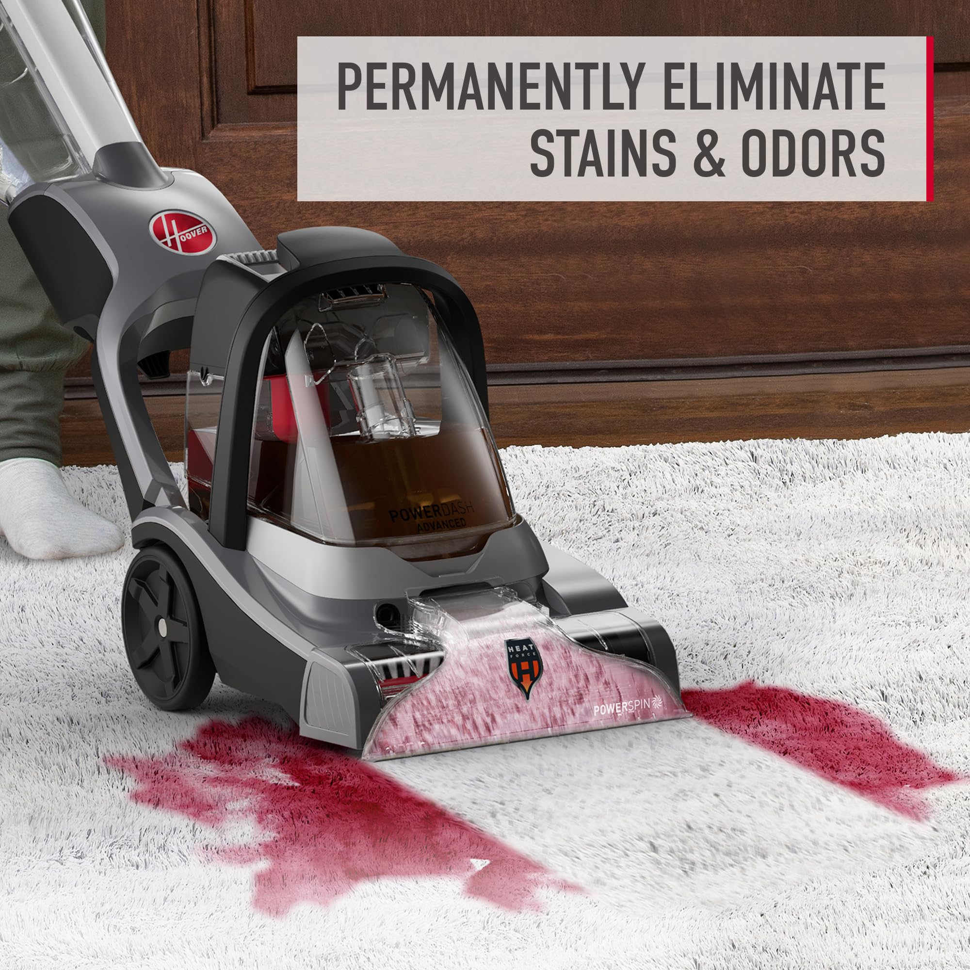 Hoover Oxy Pet stain removal on carpet with fast-acting oxygen power.