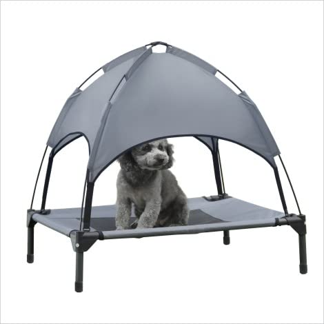 Hooyeatlin small elevated dog bed with canopy for shaded outdoor lounging