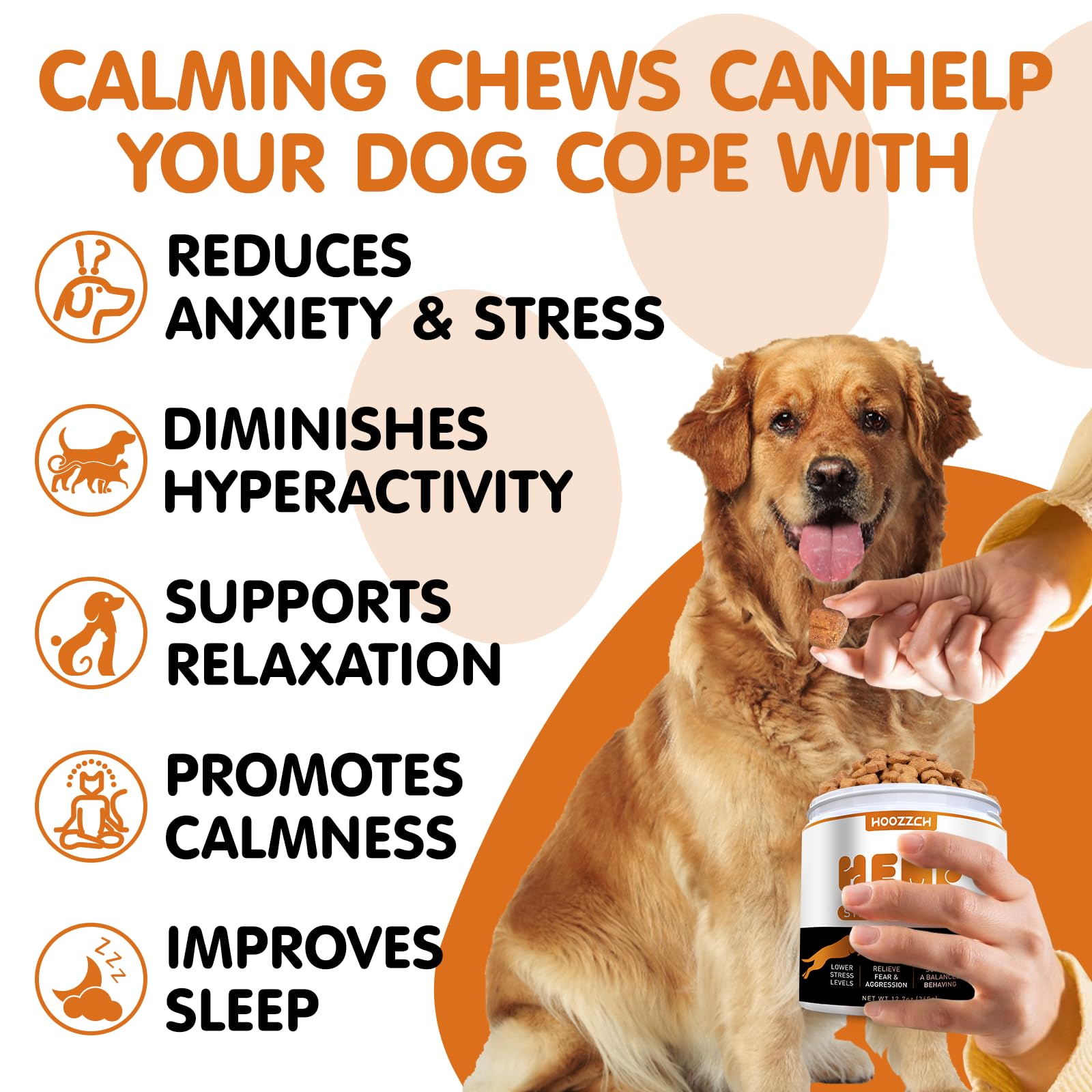 Closeup of Hoozzch chews, soft texture supports easy consumption.