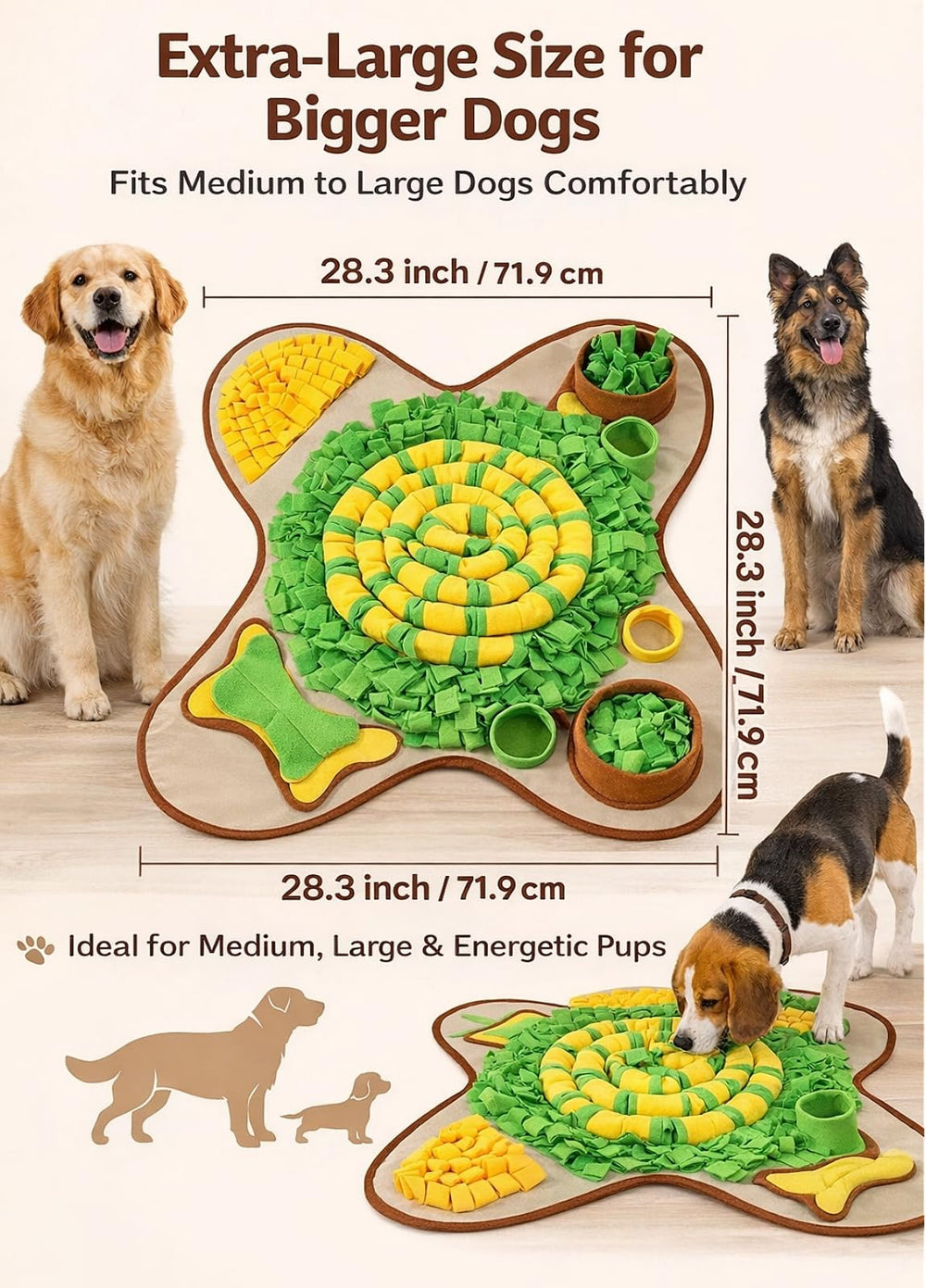 Detail of treat pockets on the HOPET snuffle mat for dogs