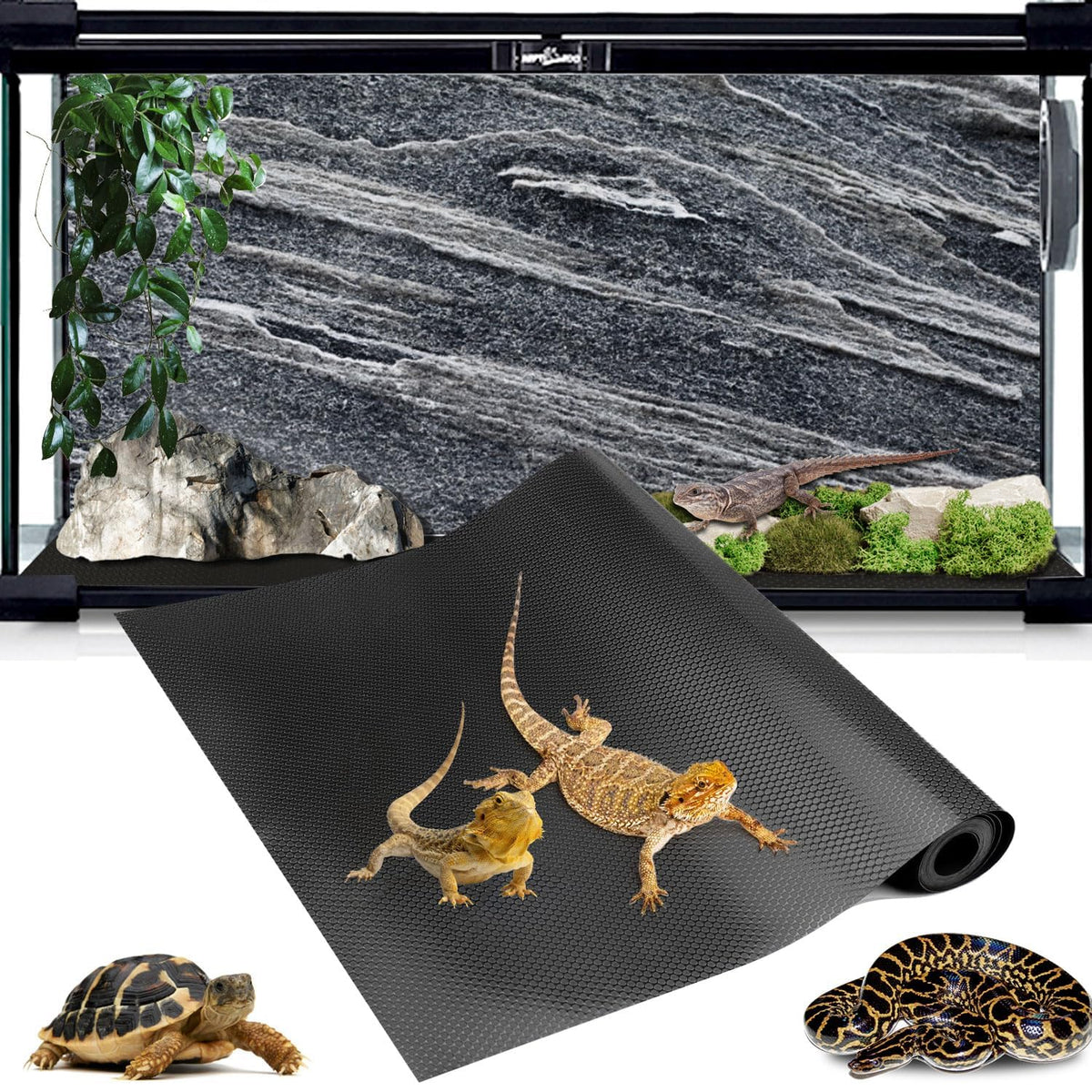 Hoplaep 120-gallon reptile liner close-up shows waterproof EVA surface for easy cleaning.